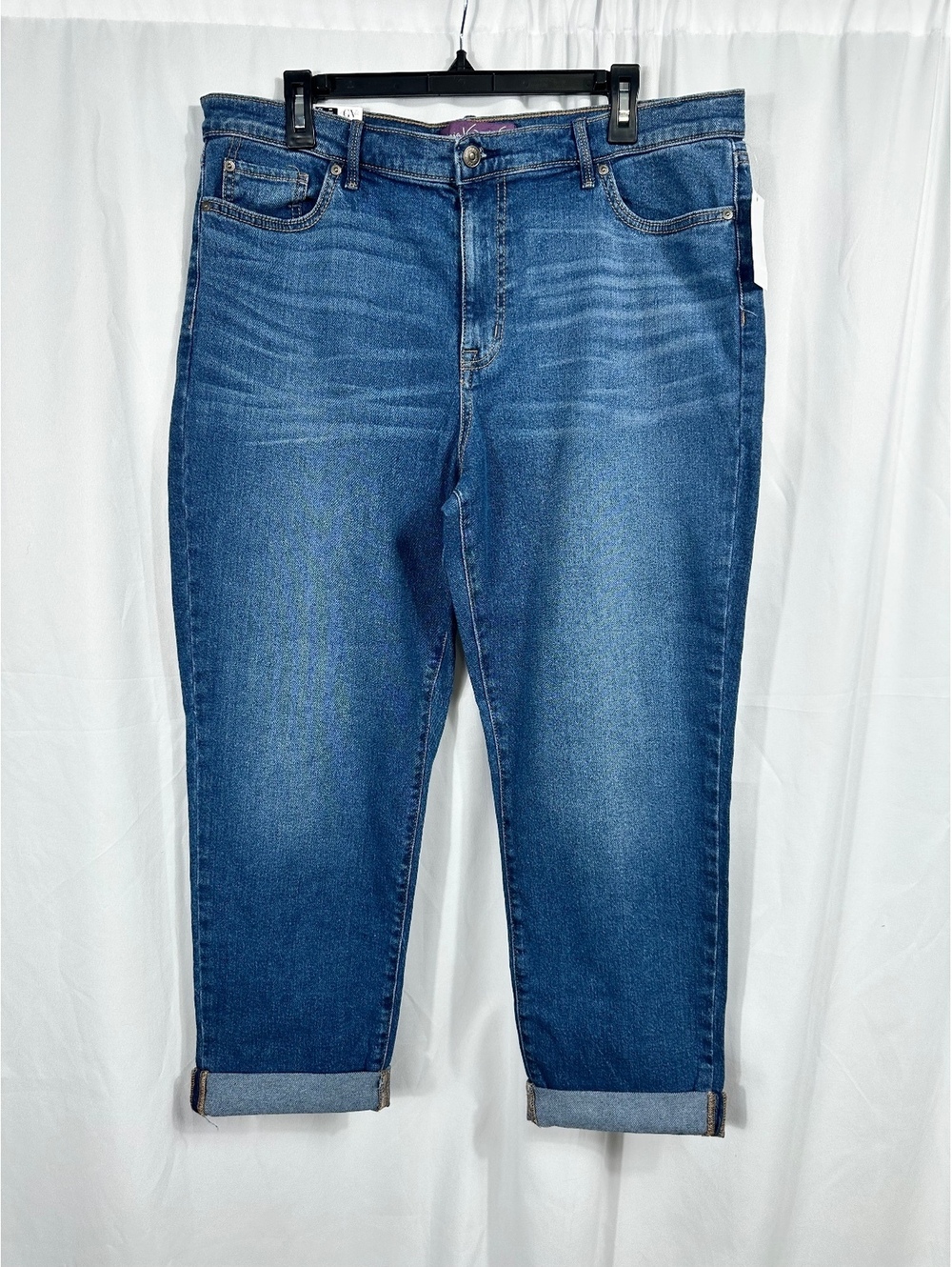 Gloria Vanderbilt Cuffed Boyfriend Jeans Mid Rise Size 14 Dark Denim